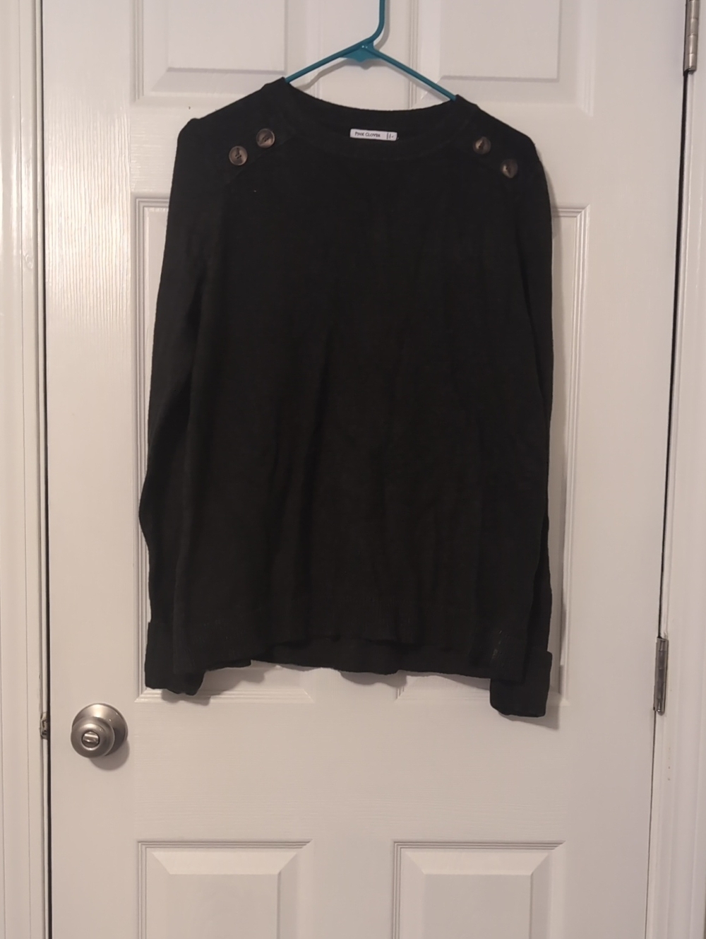 Pink Clover Black Button-Shoulder Sweater